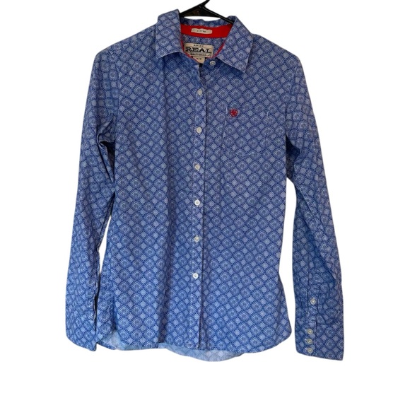 Ariat Tops - Ariat Women's R.E.A.L. Kirby Fitted Button Down Shirt Size M Blue/White Western